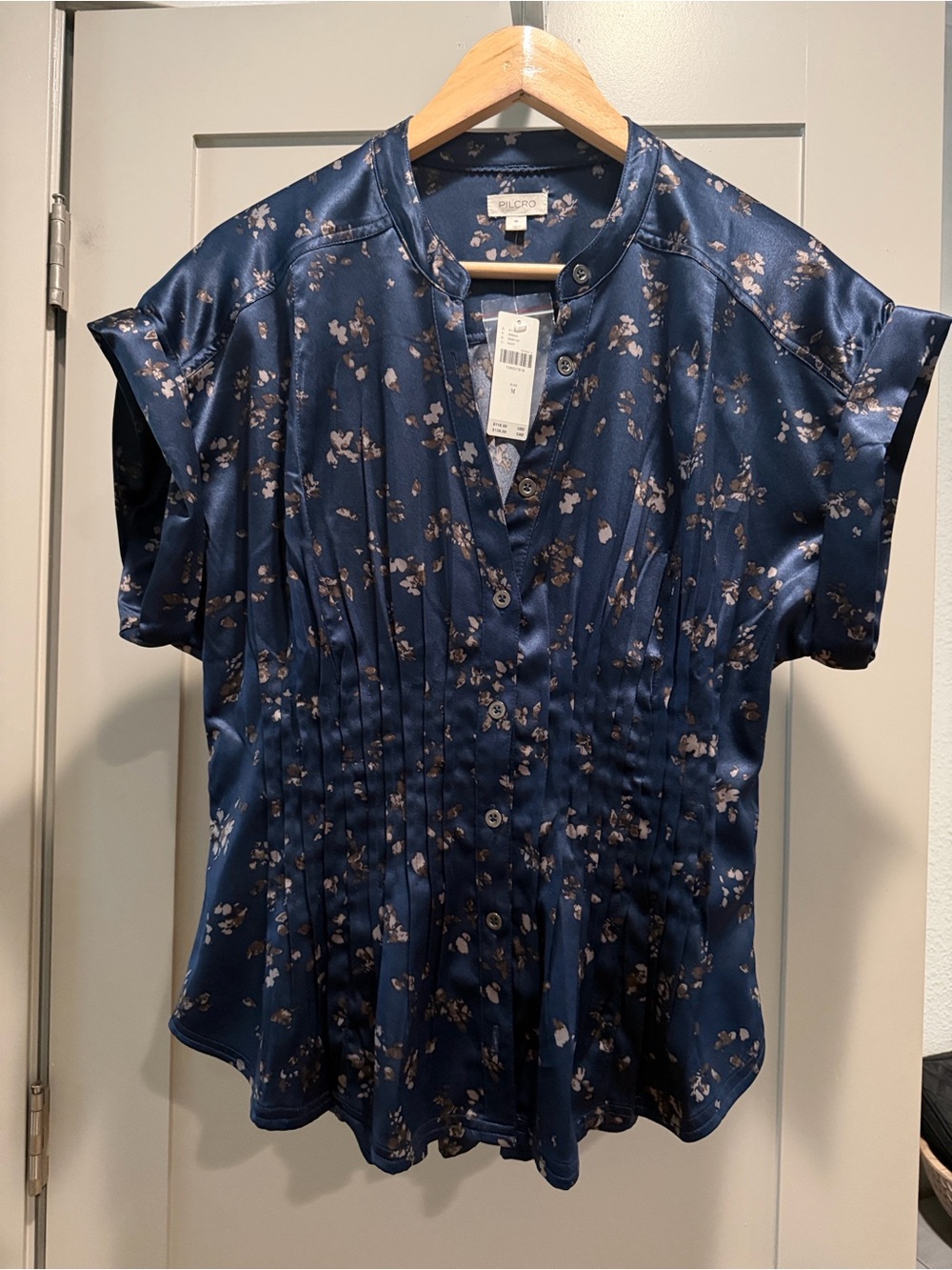 Pilcro Navy Floral Cinched-Waist Blouse - Picture 2 of 3